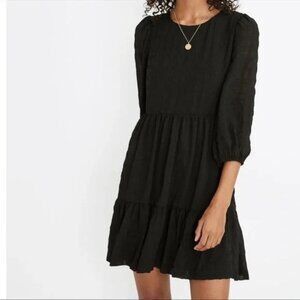 Madewell Black Puff Sleeve Ruffle Hem Mini Dress 0 Tiered Skirt Classic Bohemian